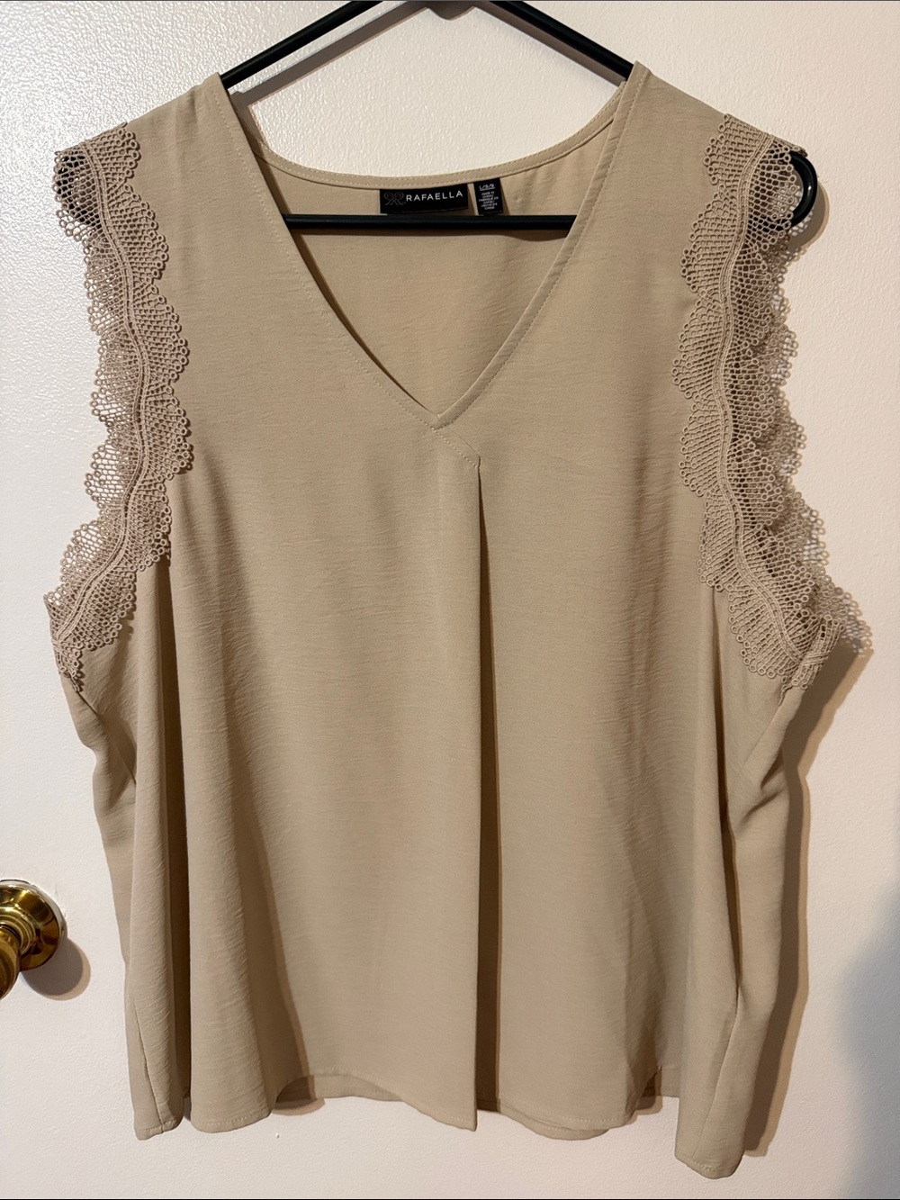Rafaella Beige Lace-Trim V-Neck Camisole